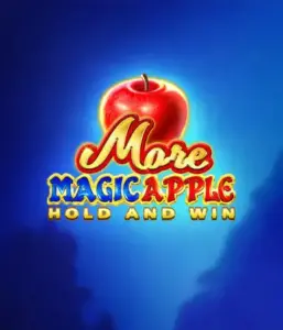 На изображении игрового автомата More Magic Apple от 3 Oaks Gaming, показывающего волшебный лес с яркими символами, включая замки, магические яблоки и любимых сказочных героев. В центре виден логотип игры More Magic Apple, окруженный яркими и привлекательными изображениями, формирующими атмосферу сказочного приключения.